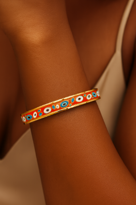Picture of Golden Mosaic Enamel Bangle Collection (Unisex), Red Enamel