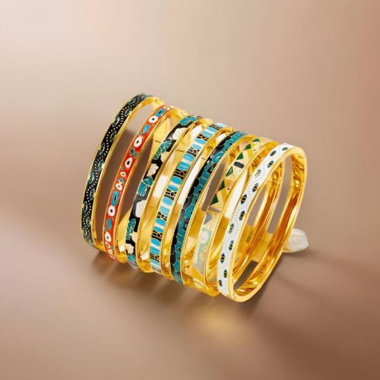 Picture of Golden Mosaic Enamel Bangle Collection (Unisex), Red Enamel